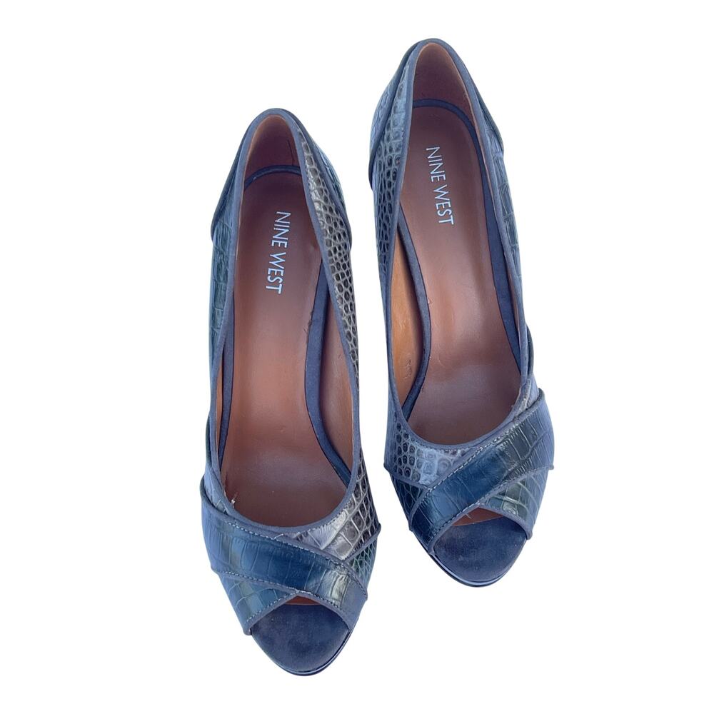 Nine West High Heels 3 Tone Faux Alligator Skin Open Toe 9.5
